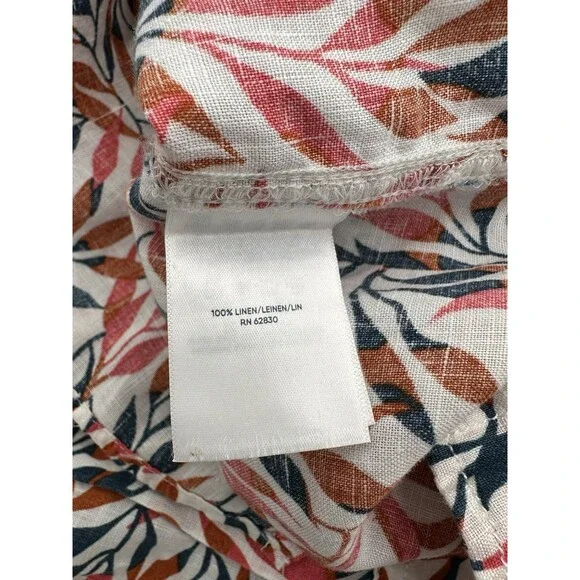 Lands' End Women's M 10-12 Linen A-Line Long Sleeve Tunic Top Ivory Multi Leaves - Picture 11 of 16